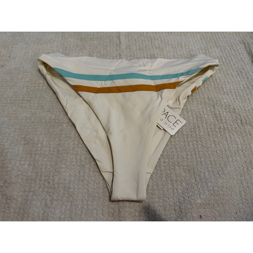L Space Wilson Bikini Bottom Bitsy Cut Cream Pebble Stripe OBWLB18 Large NWT